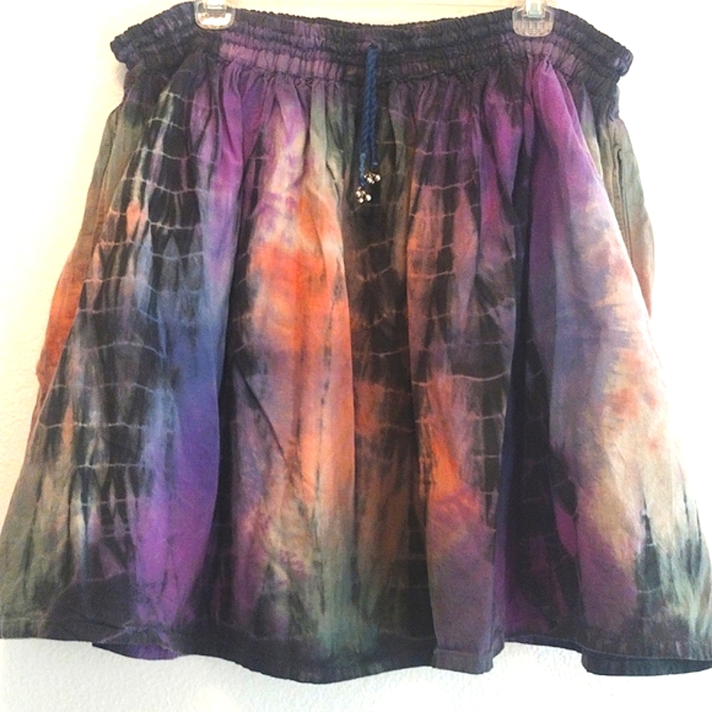 Purple and Blue Pleated Bubble Mini Skirt